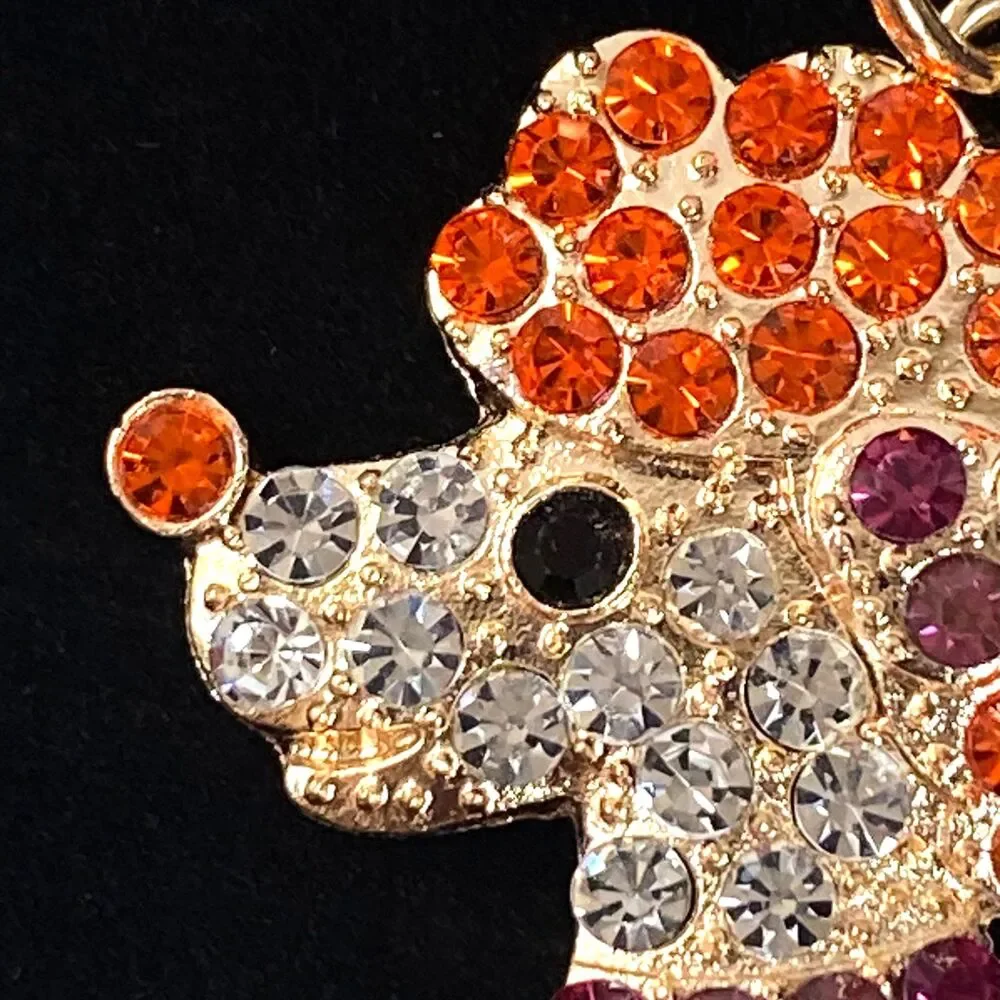 Poodle Rhinestone Charm Keychain Key Holder Orange Multi Gold Tone Metal New